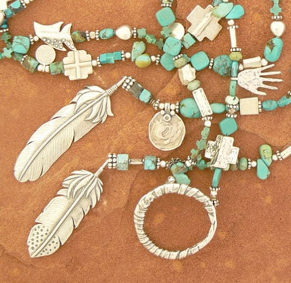 Turquoise and Feather Lariat Necklace