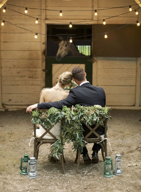 Newlywed couple at the stable 