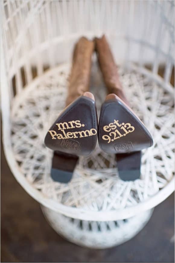 Wedding boots with the names and date