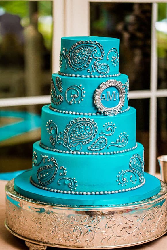 Turquoise Paisley Wedding Cake