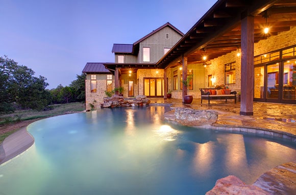 Infinity pool and rustic patio