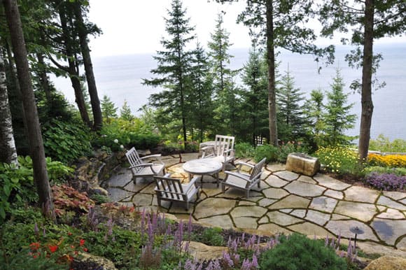 Patio with a lake view