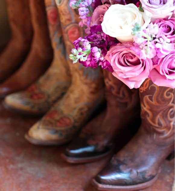 cowboy boots and purple flowers