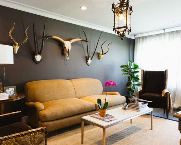 modern living room with skulls