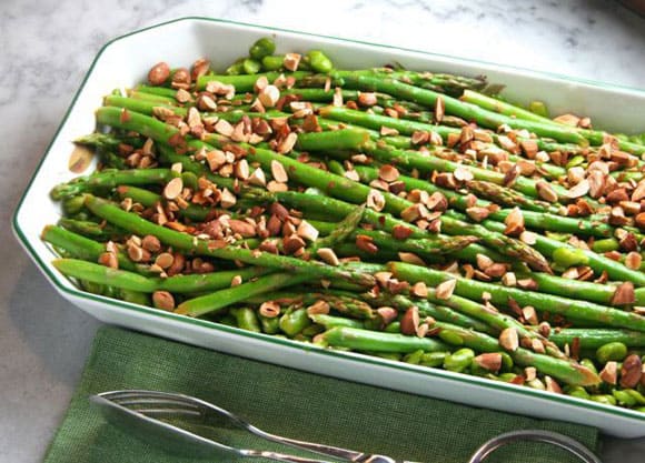 asparagus with toasted almonds and fava beans