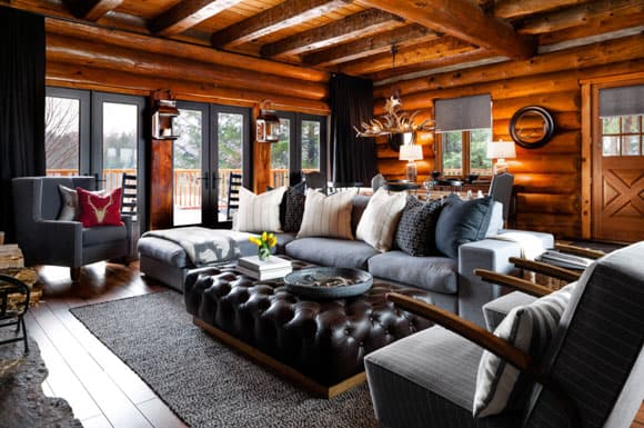 modern decor in a log cabin