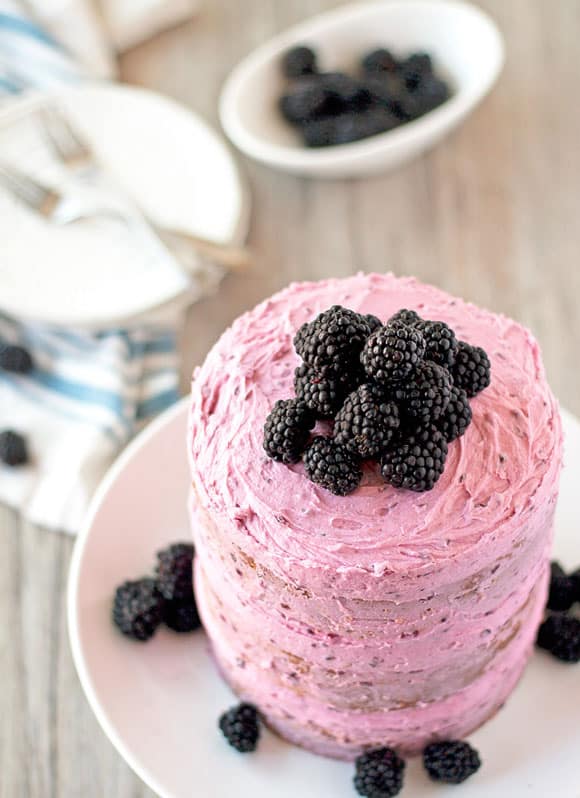 Vanilla Bean Cake with Blackberry Buttercream