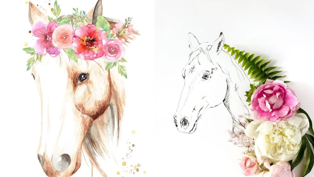 horse and flower art