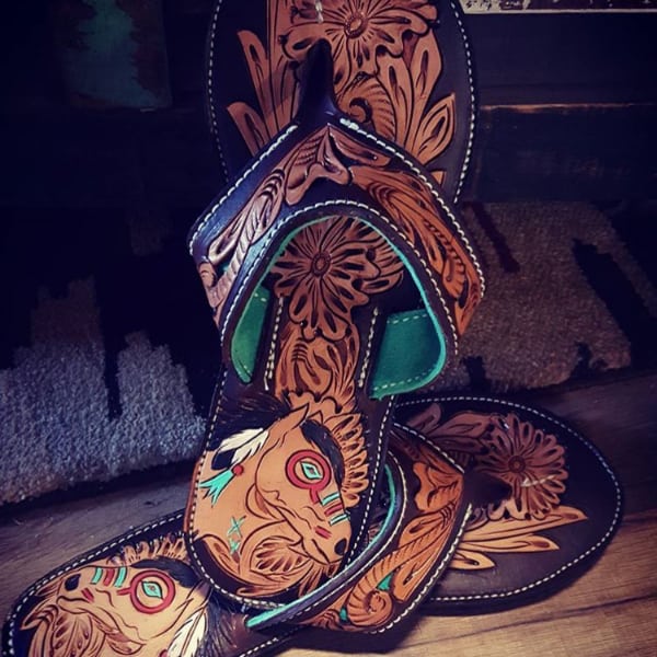 tooled leather flip flops cowgirl magazine