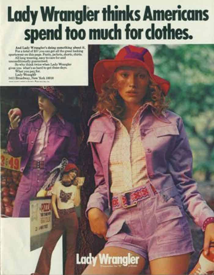 women in wrangler wrangler wranglers blue bell vintage western fashion 1980 1990 cowboy men man cowgirl magazine high waist high waisted high rise rockies colored denim color