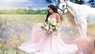 fairytale bridal bridals grant foto steven grant photo photos photography dreamy pink wedding dress marriage white horse unicorn bouquet