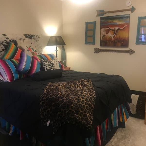 dorm life on point red dirt revival serape Mexican bright colors college bedroom bed bedding cowgirl magazine