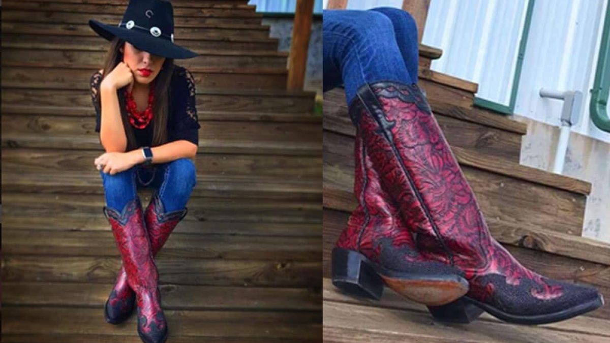 custom boots trunk show rios of Mercedes Anderson bean Olathe stingray red floral tooled tooling custom is cool saddle rags the western store cowgirl magazine