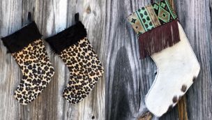 vandi vann vjv designs Christmas stockings cheetah leopard fringe holiday holidays mantle decorations winter cowgirl magazine