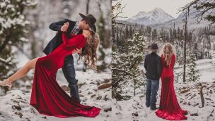 Montanna thurtnell troy Wilkinson pbr engagement session canada velvet dress red