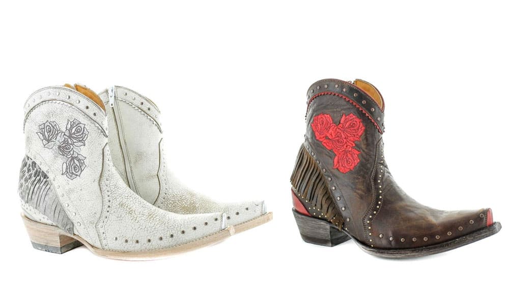 katie bootie fringe white brown red rose embroidered leopard print studs western old gringo