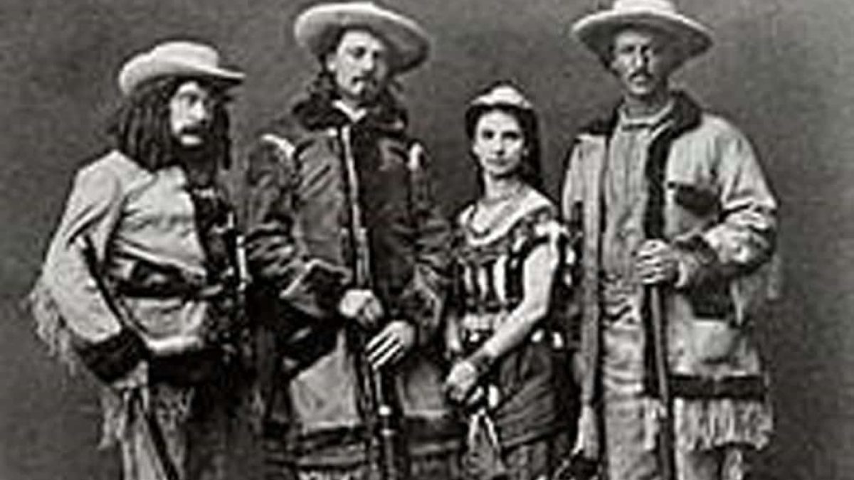 wild woman of the west with men, including buffalo bill cody
