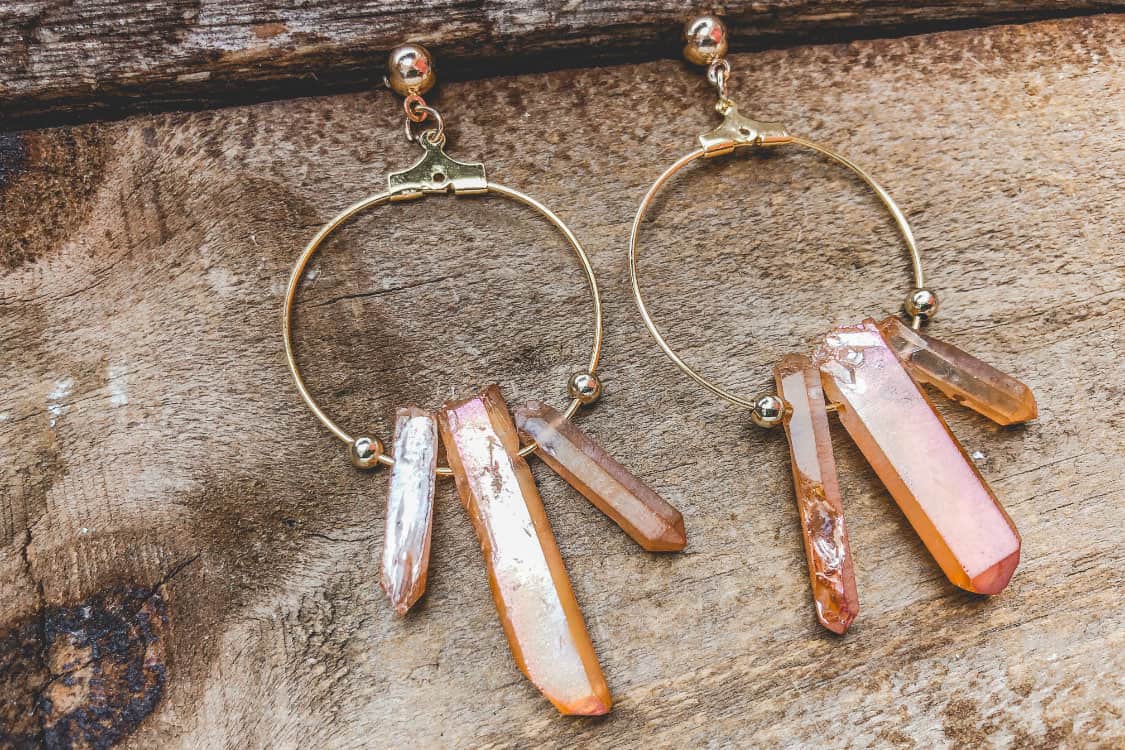 Natural Stone dyed quartz hoop earrings $15