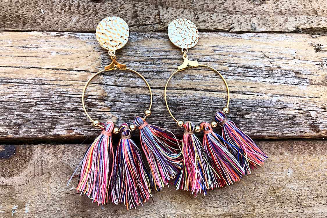 Cotton tassel gold hoop earrings $12 jessa joy jewelry