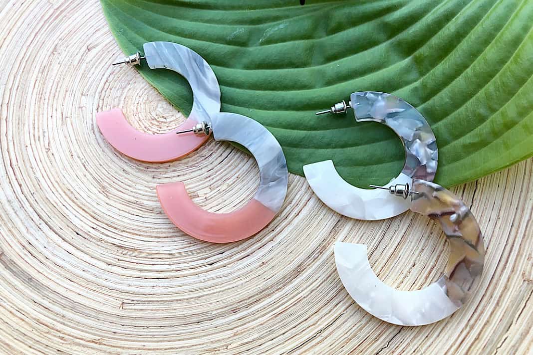 Acrylic resin hoop earrings $15