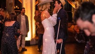 Karlie Kloss wears a wedding dress any cowgirl would dream of.