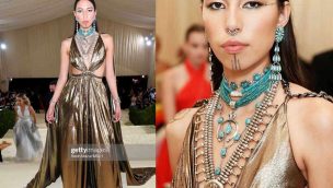 quannah chasing horse the met gala cowgirl magazine Native American turquoise